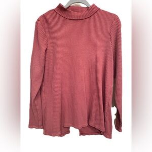 Wonderly Pink Waffle Knit 100% Cotton Long Sleeve Open Back Top Size Large